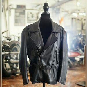 Vintage Y2K Large Motorcycle Black Leather Grunge Gothic Punk Unisex Jacket